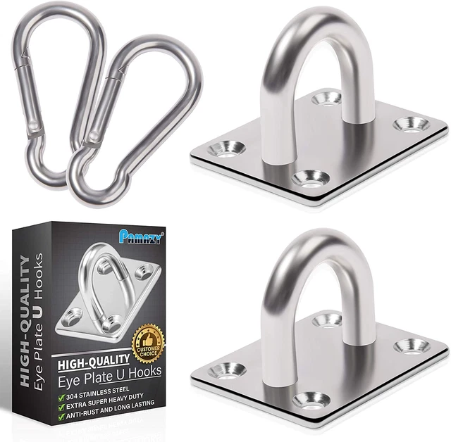 2PCS M8 Premium Heavy Duty Square Stainless Steel Pad Eye Hooks + 2PCS Snap Hoo