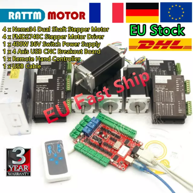 [FR] 4 Axis USB CNC Controller Kit NEMA 23 Stepper Motor 425oz-in +4A 40V Driver