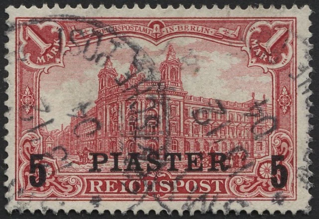DP TÜRKEI 20II o, 1903, 5 PIA. auf 1 M., Aufdruck Type II, norm. gez. Pracht