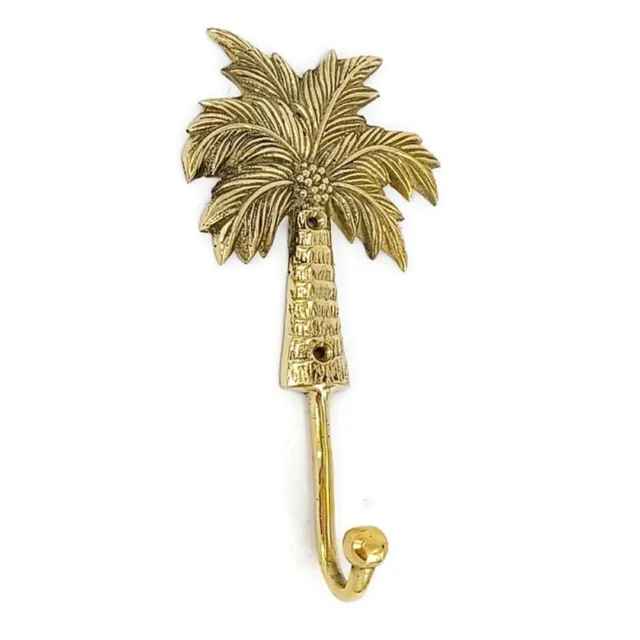 large Palm tree COAT HOOKS solid age brass tropicle vintage old style 19 cm B