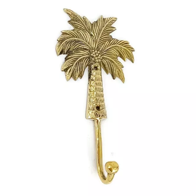 large Palm tree COAT HOOKS solid age brass tropicle vintage old style 19 cm B