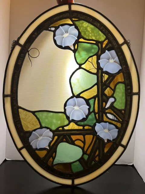 Beautiful 23” Tall Stained Glass Window Panel Suncatcher Morning Glories