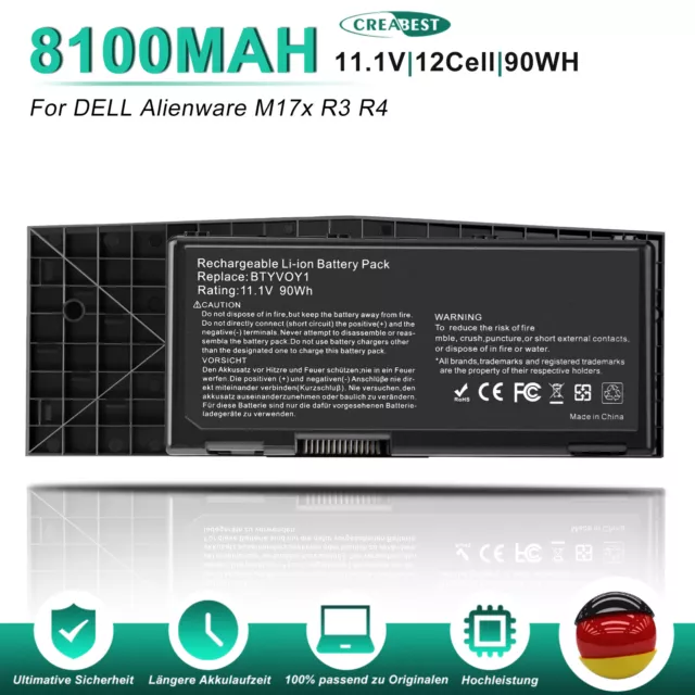 89WH 12Cell BTYVOY1 7XC9N C0C5M 5WP5W Akku Für Dell Alienware M17X R3 R4 318-039