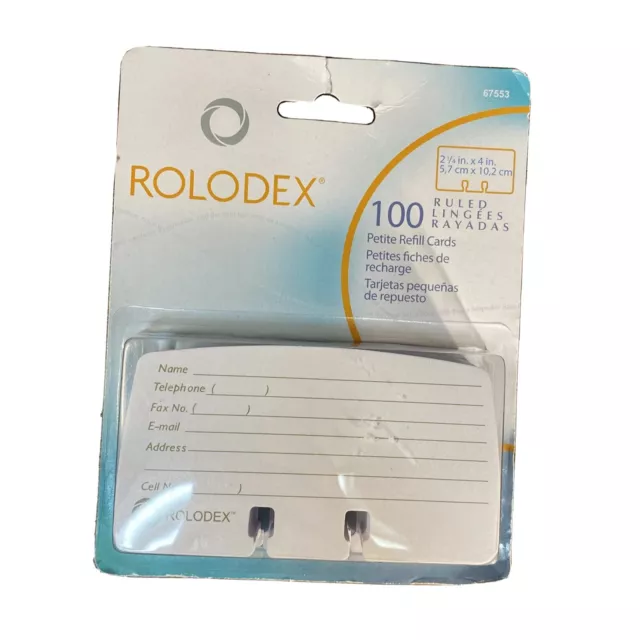 Rolodex Petite Refill Cards, 2 1/4 x 4, 100 Cards/Pack, Sold as 1 Package
