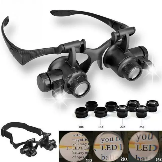 8-Lens Magnifier Magnifying Eye Glass-Jeweler-Watch Repair Loupe & LED Light -UK