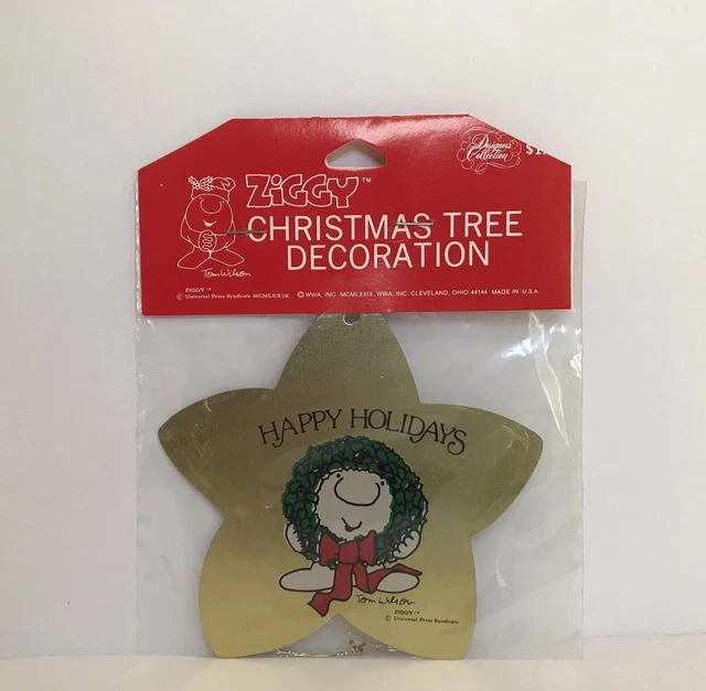 Vtg Ziggy Christmas Ornament Star Happy Holidays Ziggy With Wreath 1979