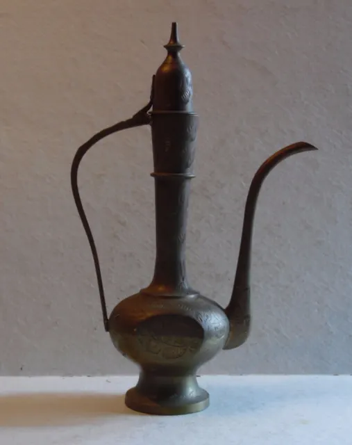 Vintage Etched Brass Decorative Tea Pot Genie Bottle Pitcher 12" Tall