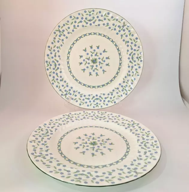 Set of 2 Aynsley Fine English Bone China Forget-Me-Not Dinner Plates