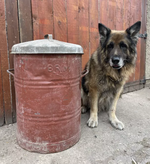 🌴 Vintage Antique Galvanised Steel Riveted Dolly Tub Trough Tank Grain Bin 🌴