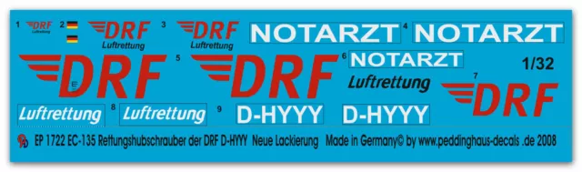 Peddinghaus  1/32 1722 EC -135 Rettungshubschrauber der DRF D-HYYY Neue DRF Lack