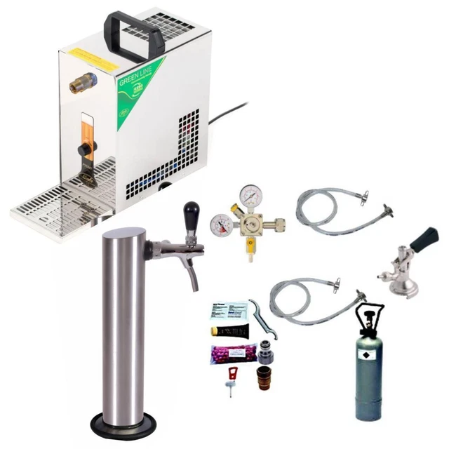 Untertheken Zapfanlage 30l mit Edelstahl Schanksäule, Kompensatorschankhahn, CO²