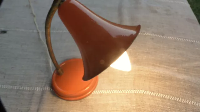 Vintage Soviet USSR Metal Small Gooseneck Table Lamp About 1975 Orange Color