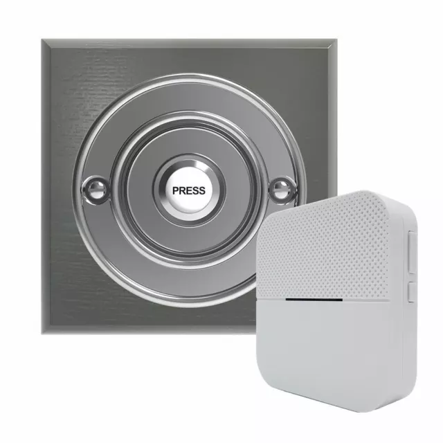 Traditional Square Wireless Doorbell in Grey Ash and Chrome