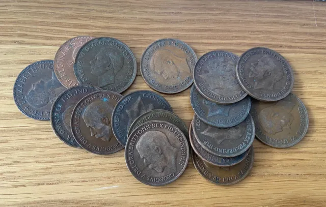 Great Britain one Penny Coins lot of 16 mix date.