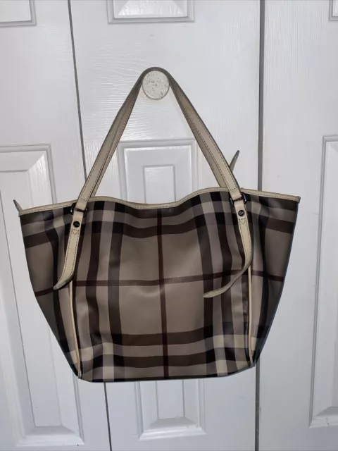 Burberry Small Canterbury Brown Haymarket Check Leather & Coated Canvas Tote