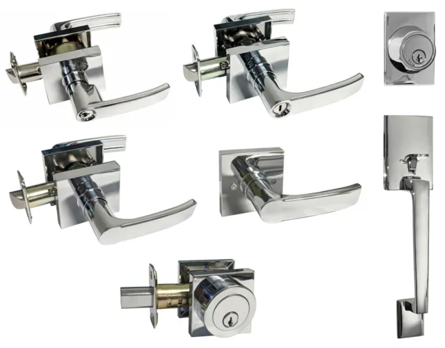 Polished Chrome Square Plate door locks handle lever knobs entry privacy passage