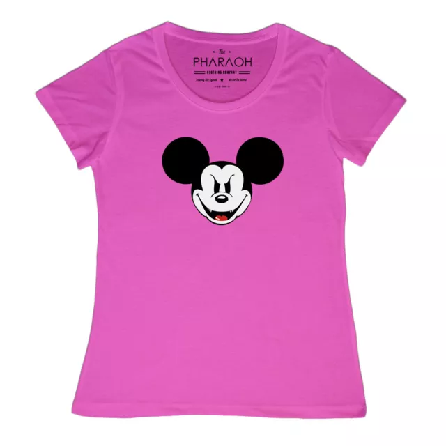 Evil Mickey Souris Disney Femmes Ajusté T Shirt (Taille 8 - 20) Filles Haut