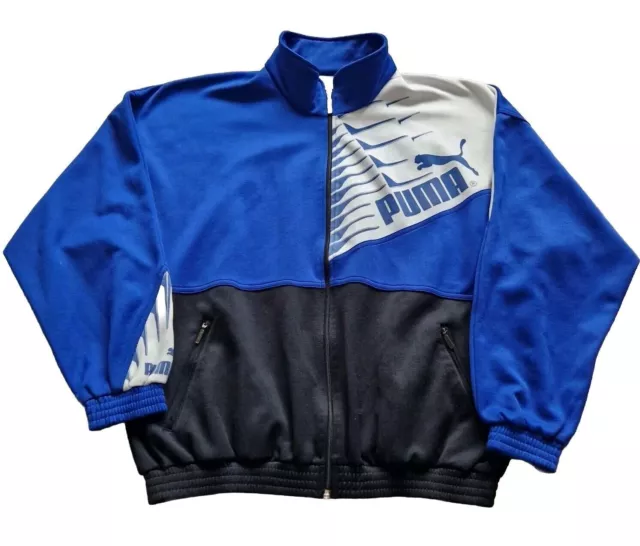 Vintage Puma Jacket Mens Large Blue 90s Retro Y2K Black Full Zip Long Sleeve