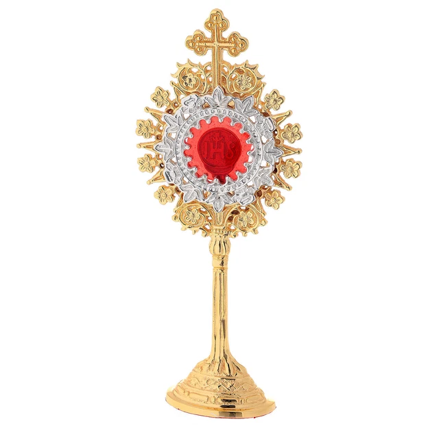 Reliquiario JHS ottone dorato e argentato 19 cm