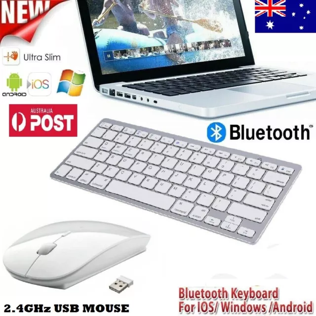 2.4GHz Ultra Thin Silent USB Wireless Mouse White Bluetooth Cordless Keyboard AU