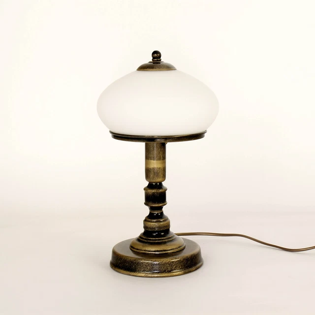 Tischlampe Messing Weiß in Antik Design rund H:32cm Jugendstil Leuchte Nachttisc