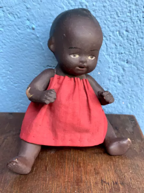JOLI POUPON NOIR EN TERRE DE PIPE 1930 black old antique bisque doll 30 cm