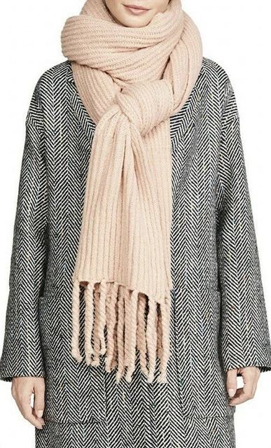 PLUSH APPAREL Pink Oversized Ribbed Knit Fringe Scarf NEW