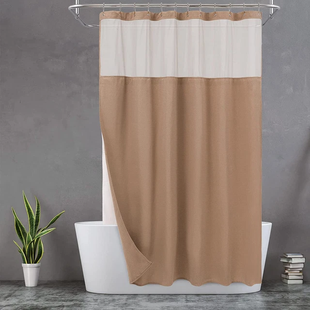 Waffle Weave Shower Curtain with Snap-In Fabric Liner & 12 Metal Hooks Set - Hot
