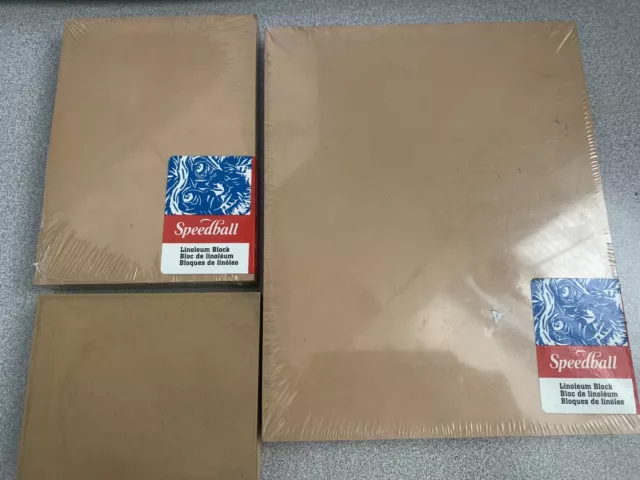 Juego de 3 piezas Speedball 8x10, 5x7 y 4x5 bloque de linóleo de madera 4313 estampado bronceado