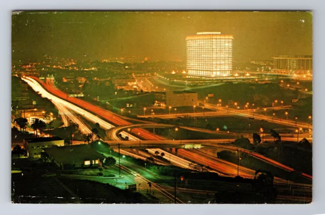Los Angeles CA-California, View Of Downtown At Night Freeway Vintage Postcard
