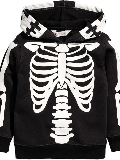 Tuta felpata Halloween costume bambini ragazzi spaventose scheletro ossa nuovo 2