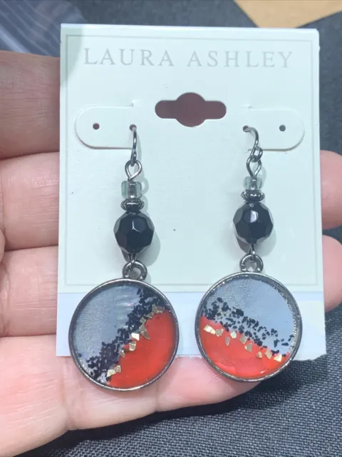 Laura Ashley Earrings Dangle Silver & Red Circle Womens Jewelry