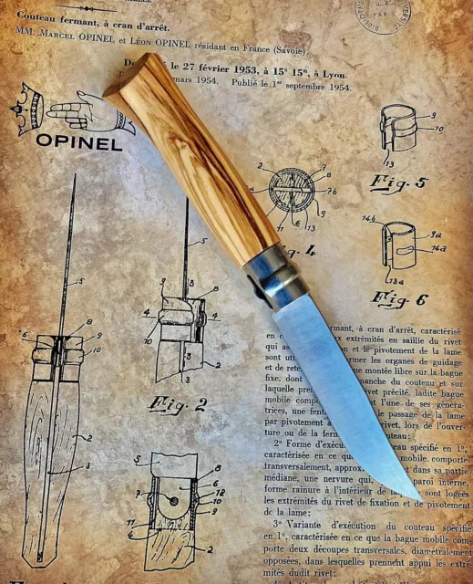 Couteau Opinel N8 Olivier Joli Veinage . Lame Inox Neuf. French Knife