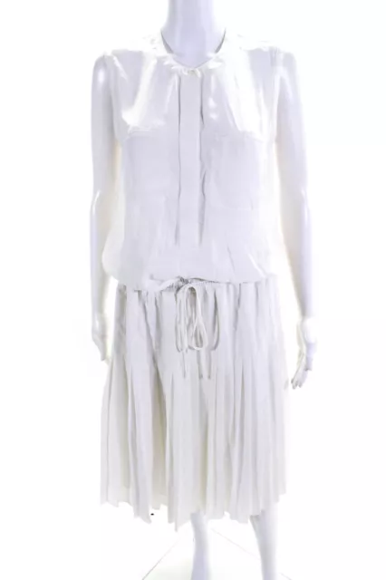 Vince Women's Round Neck Sleeveless Pleated Maxi Dress White Size M