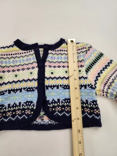 Vintage Girls Knit Sweater Fair Isle Snowflake Rhinestones 2 Toddler Warm Button 2