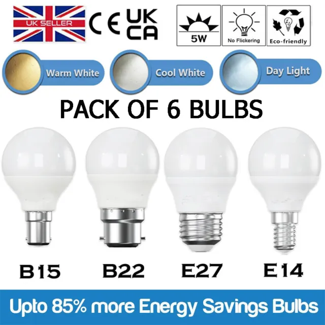 6x E27 B22 E14 LED Bayonet Globe Light Bulbs 5W GLS Golf Ball Lamp Energy Saving