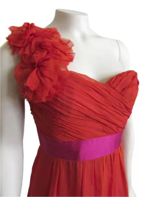 *FINAL MARKDOWN!* Phoebe Couture Red/Orange Silk 1-Shoulder Cocktail Dress sz 0 3