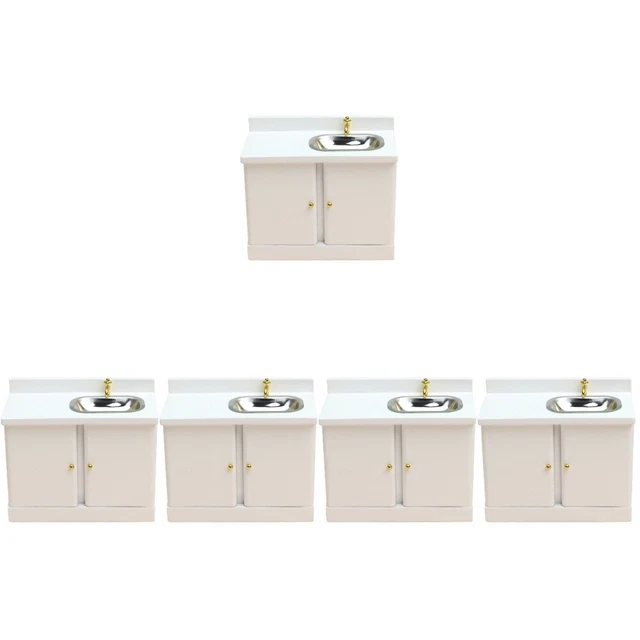 5 piezas Mini fregadero de cocina miniatura armario de madera muebles casa de muñecas armario con
