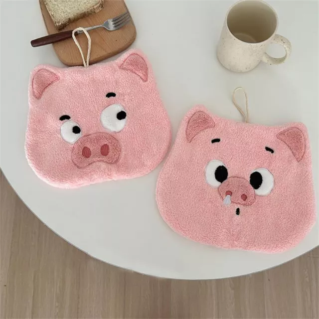 Cartoon Piggy Hand Towel Soft Coral Velvet Hanging Absorbent Quick Drying Towels