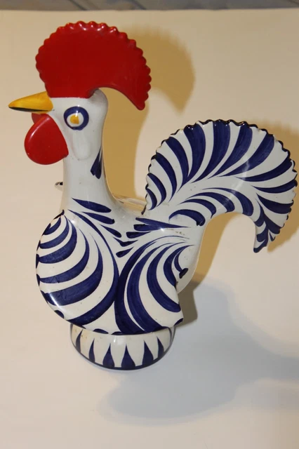 Vintage PORTUGAL 8" Lucky Rooster Figurine Folk Art Ceramic Pottery Hand Painted