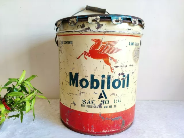 1940s Vintage Mobiloil Ein Motor Öl Dose Kann Eimer 4 Gallone Auto England