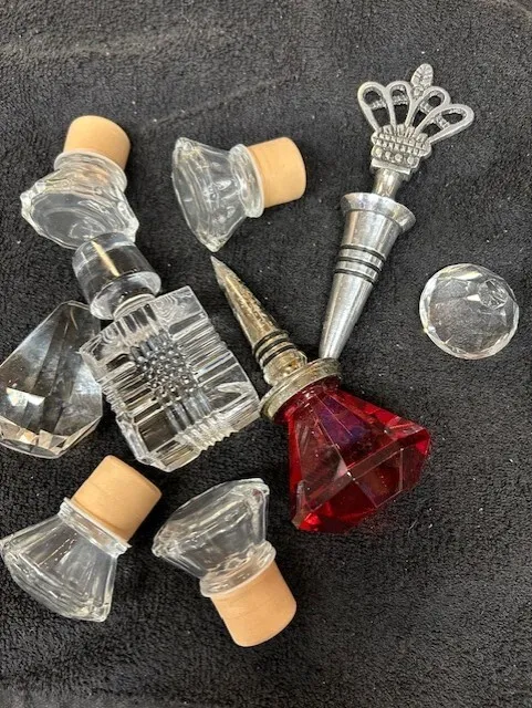 Vintage Glass Perfume Wine Condiment Bottle Decanter Stoppers Lot of 9