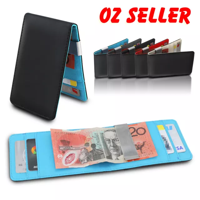 Wallet Money Clip Mens Womens Black Leather Credit Card Holder Ultra Slim Wallet