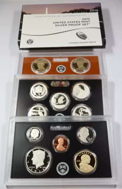 2015 S US Mint SILVER Complete Proof 14 Coin Set w Box & COA #45976W