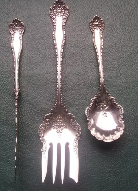 Rogers 1900 YORK Meat Fork - Butter Knife & Sugar Spoon - Ornate Silver Plate