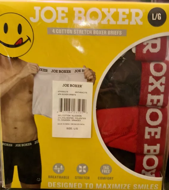 New Joe Boxer Men's 4 Pack Cotton Stretch Boxer Briefs Size Large