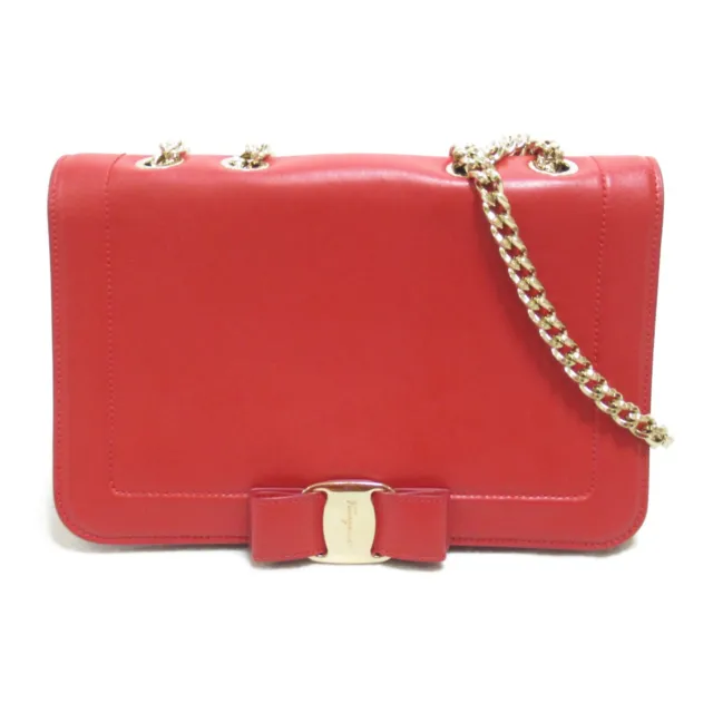 Salvatore Ferragamo Chain Shoulder Bag leather Red Used Women GHW Crossbody