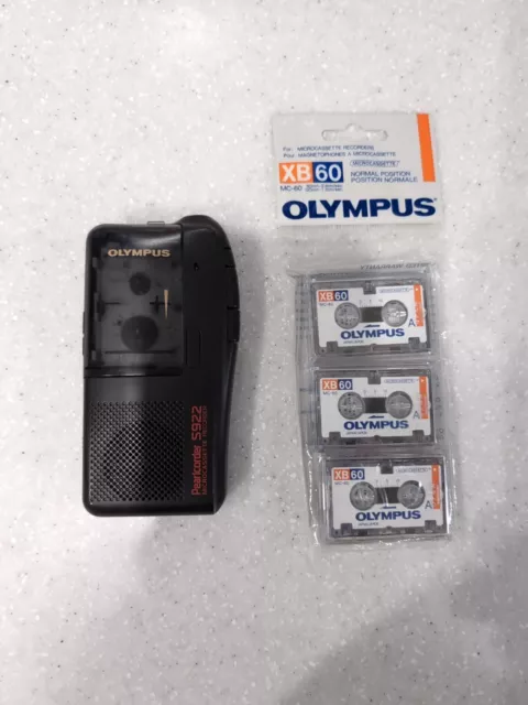 Olympus Pearlcorder S922 Micro Cassette Recorder & 3 Cassettes - Working Order