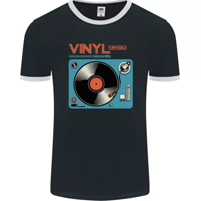 Retro Vinyl Records Turntable DJ Music Mens Ringer T-Shirt FotL