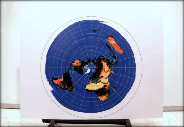 Flat Earth Print (A3) AZIMUTHAL EQUIDISTANT PROJECTION - USGS WORLD RADAR MAP